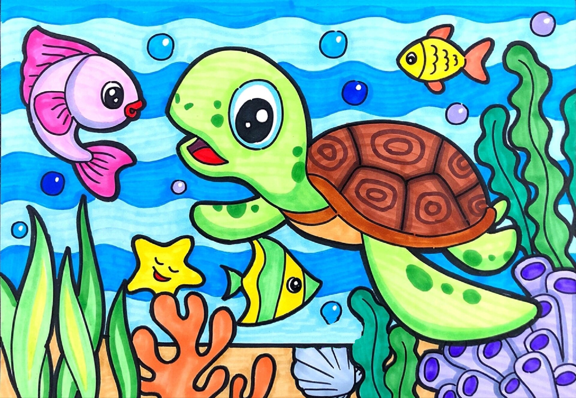 《海洋生物》马克笔创意儿童画 简笔画