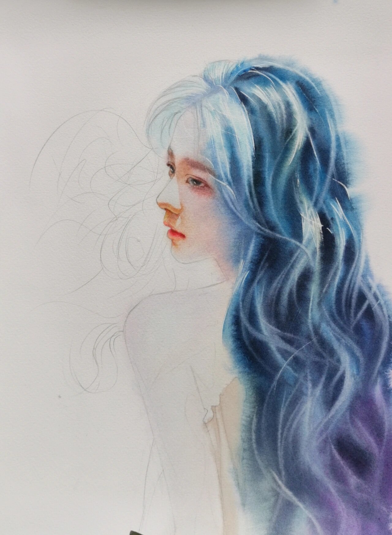回眸一笑百媚生～(过程图) 水彩人物手绘#寻找小红书绘画大神