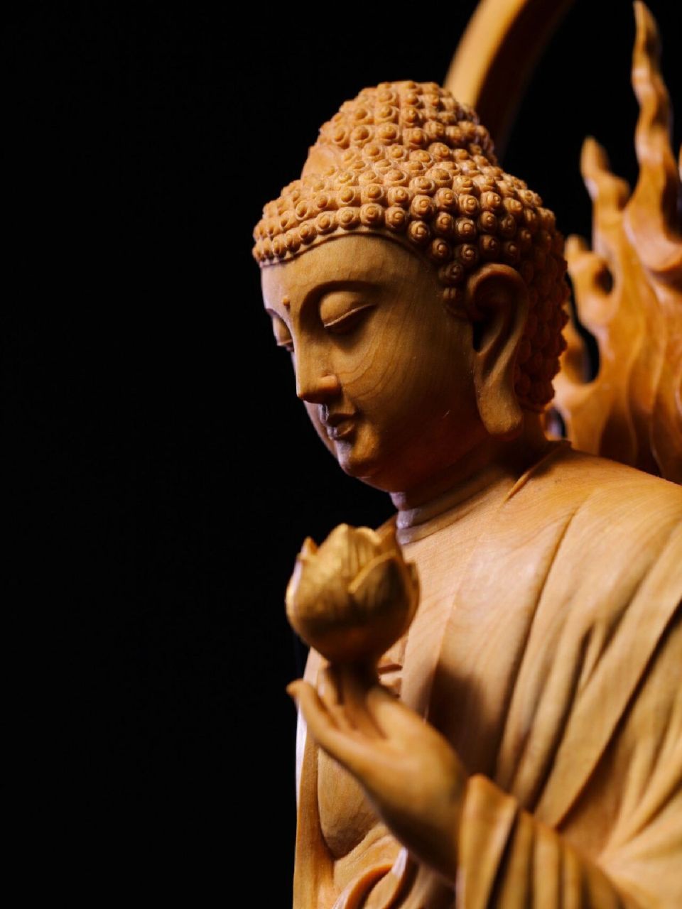 阿弥陀佛拈花垂手 如渡众生 慈悲喜舍 黄杨木