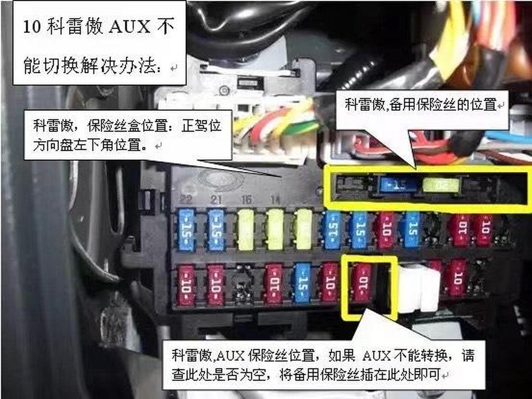 老科雷傲安装大屏导航原车的aux无作用(不切换)解决办法.