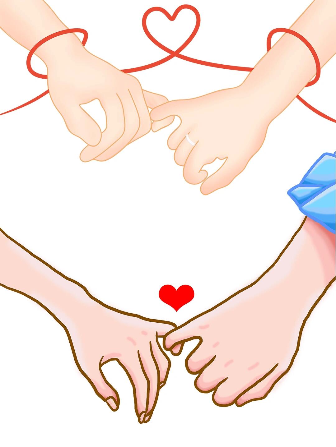 彩色手绘情侣牵手|情人节浪漫唯美免扣插画