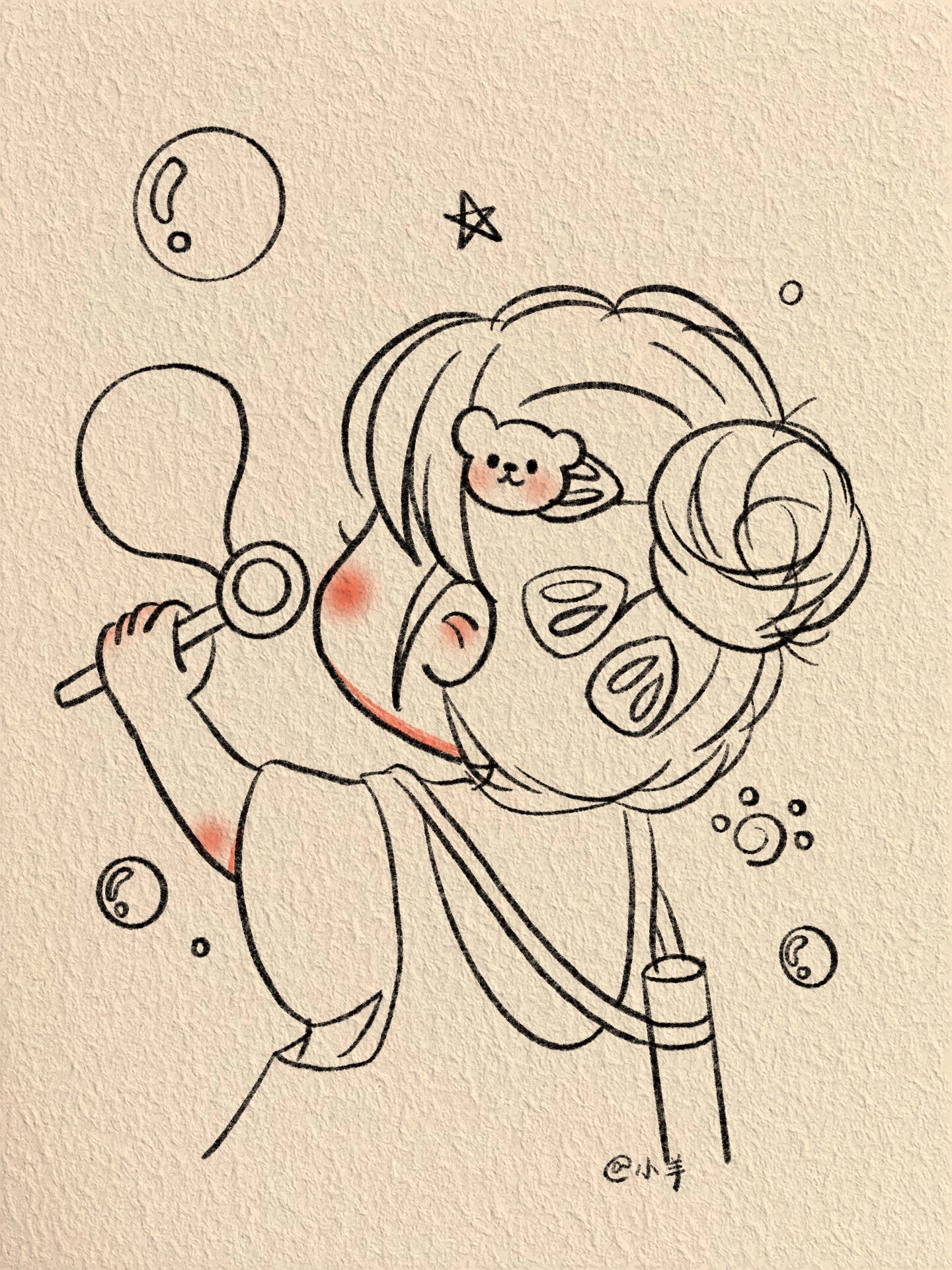 可爱简笔画/吹泡泡的小女孩