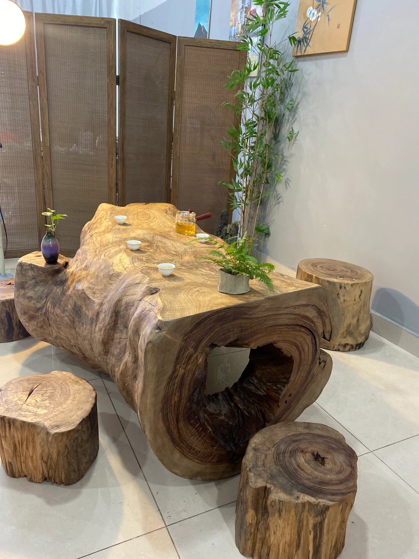 自然空心风化,香樟木树桩茶台