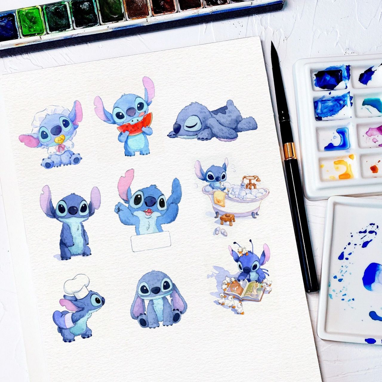 水彩——史迪仔合集 从上学的时候看到是史迪仔的时候就很喜欢很喜欢