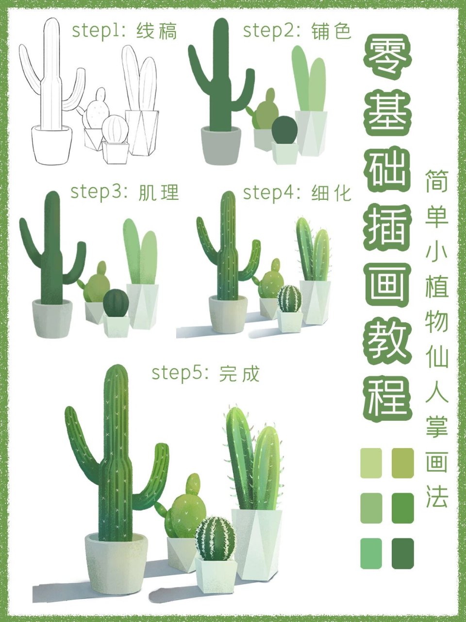 零基础插画教程|简单小植物仙人掌91画法 91step1:线稿.
