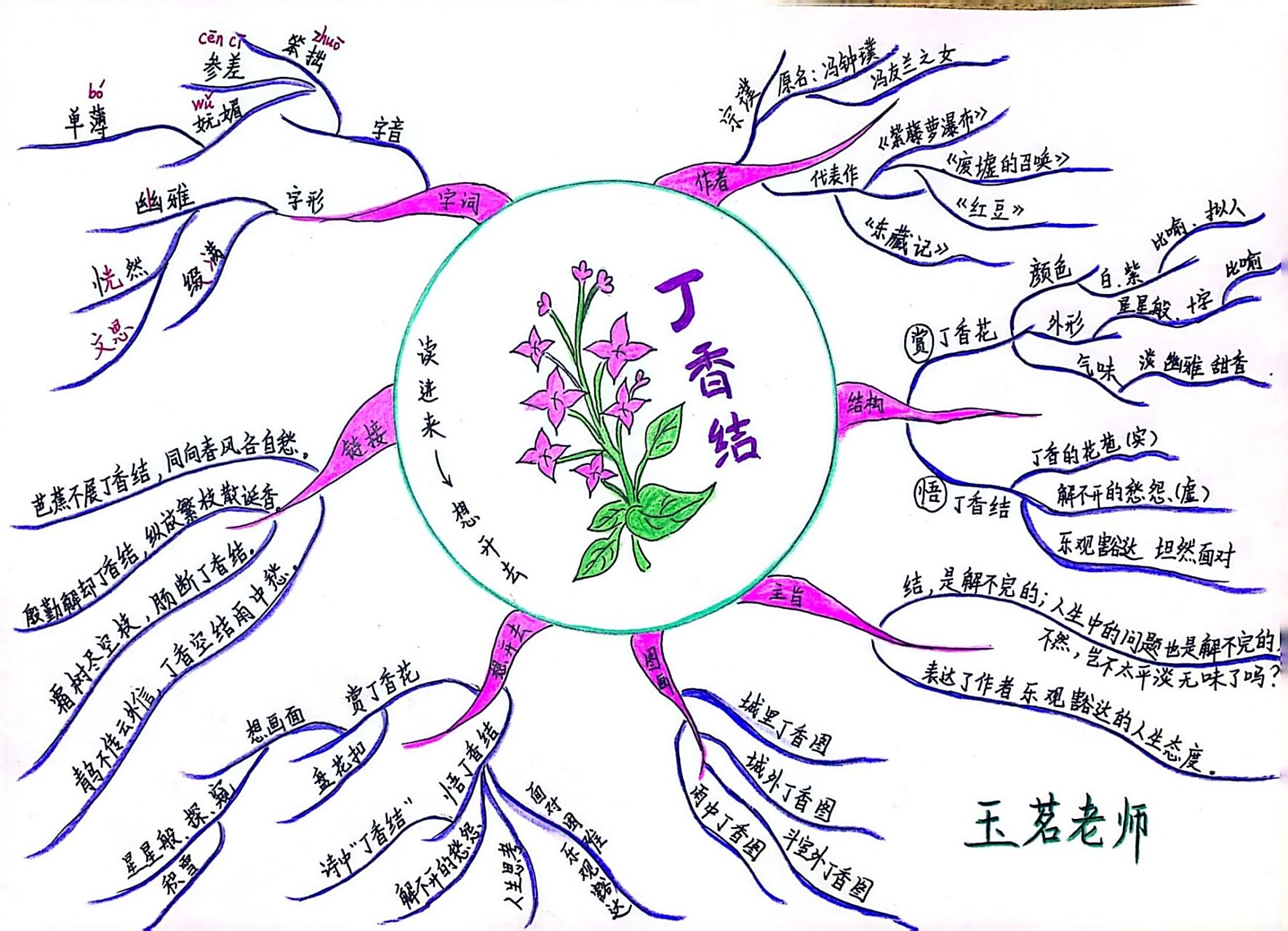 六年级语文上册第2《丁香结》思维导图
