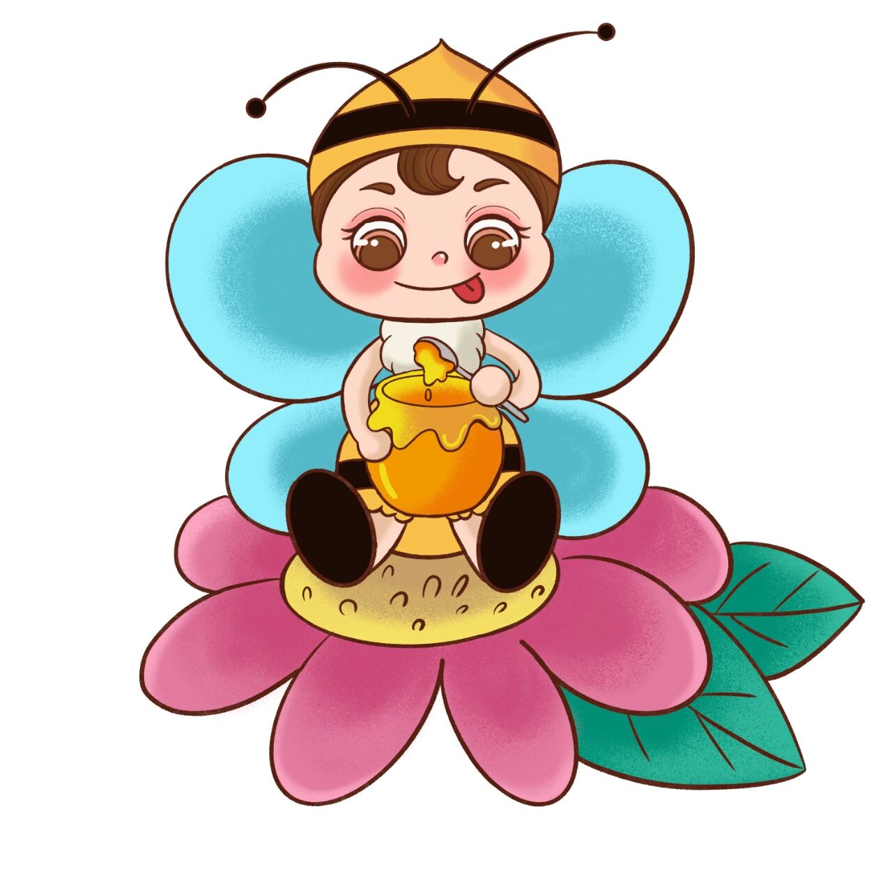 【免抠素材】春天卡通蜜蜂采蜜插画元素