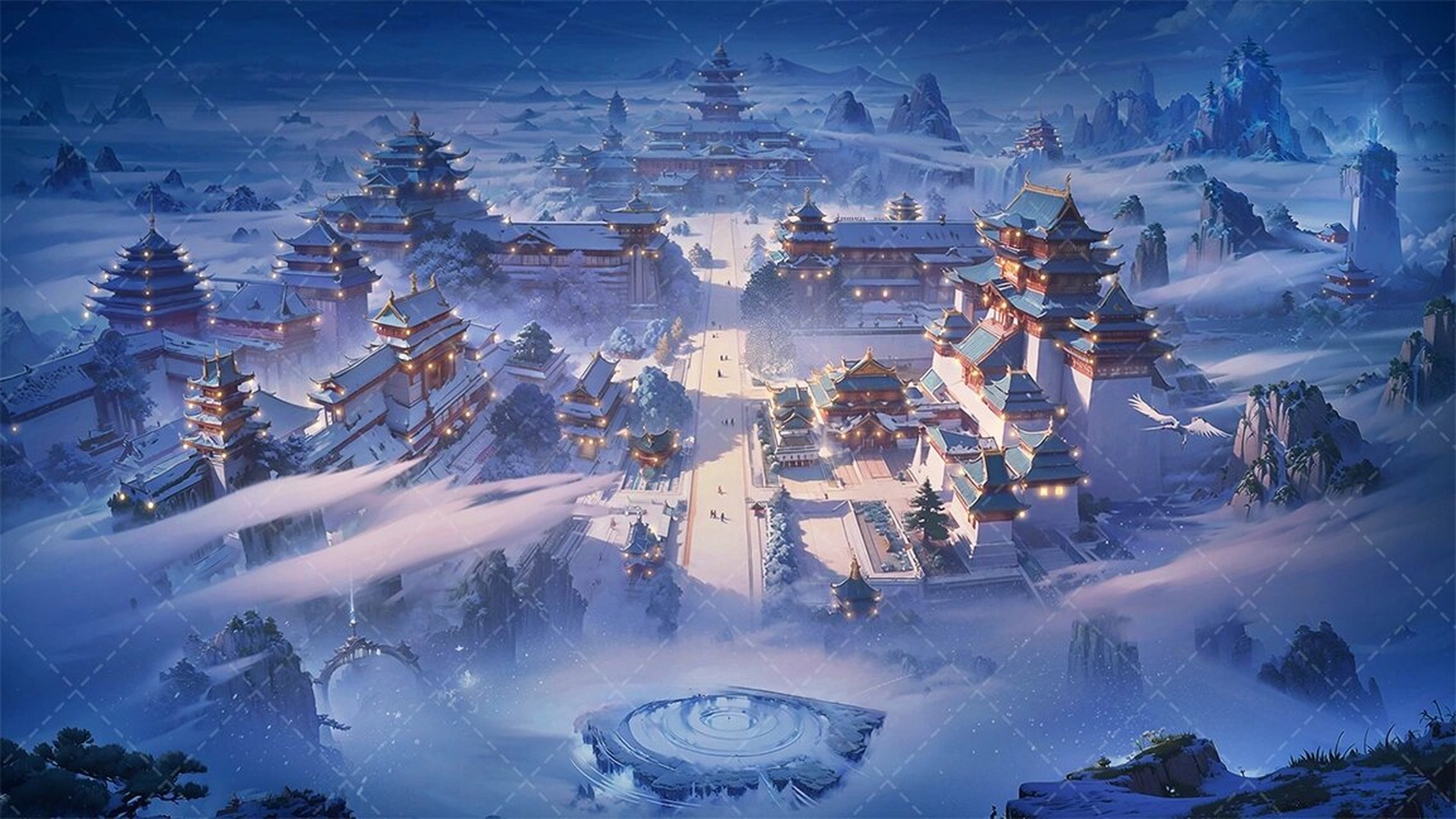 绘梦工坊丨ai仙侠古风背景《神霄宫》下 《神霄宫》 寒酥缭绕掩玄天