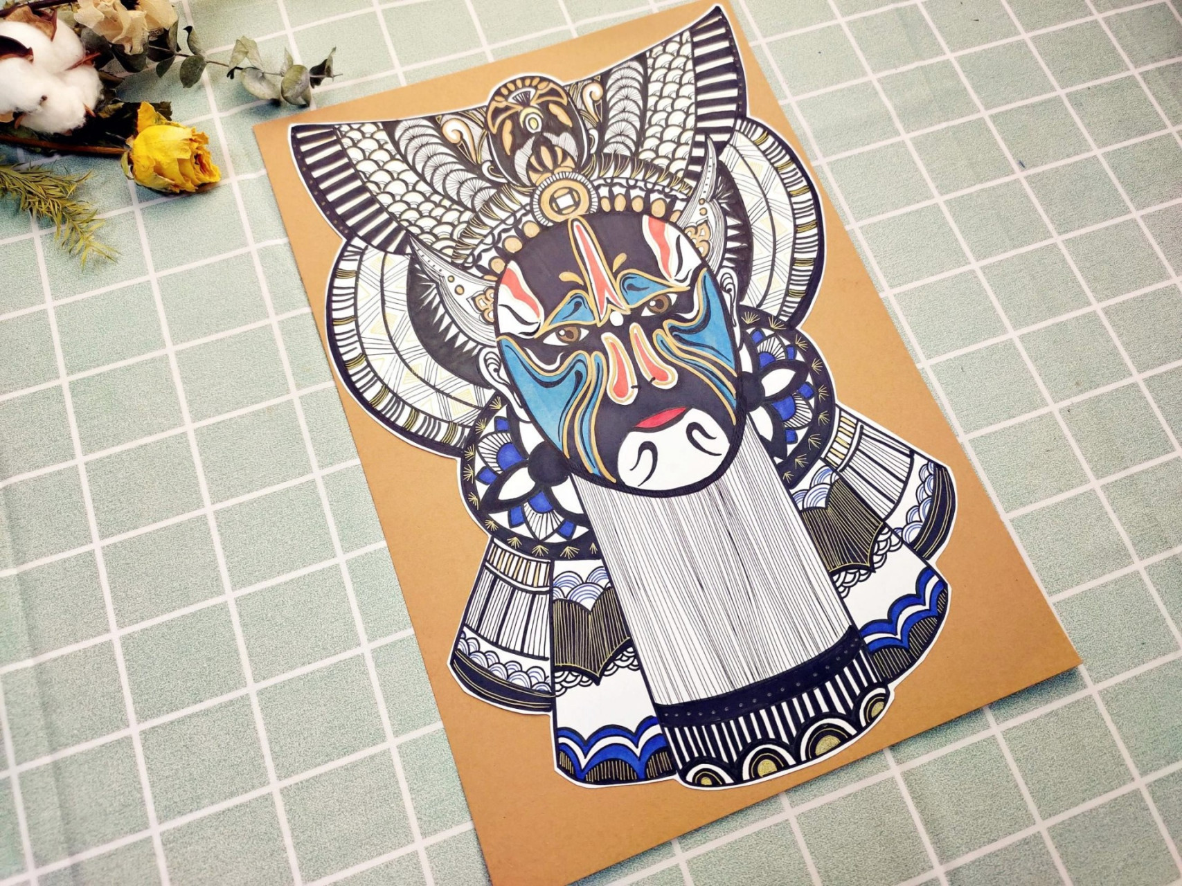 线描【京剧脸谱】儿童创意美术 166脸谱的纹路 通过观察概括出脸谱