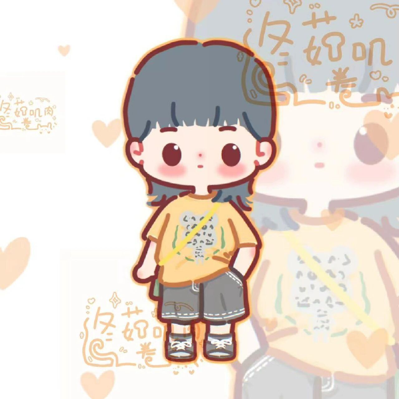 q版人物丨橙色系狼尾鲻鱼头boy 今天画个这个小男生