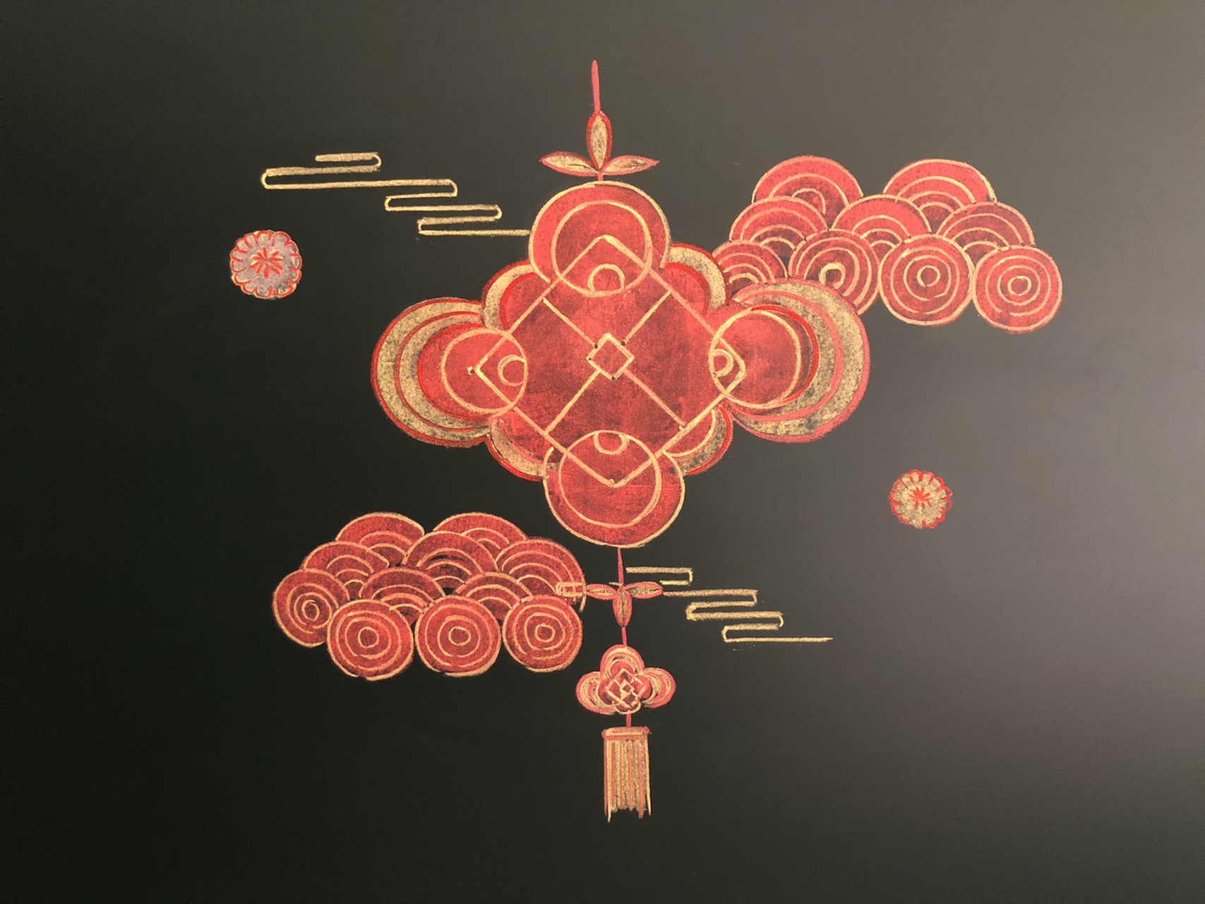 黑板报一新年粉笔画插图:中国结(附教程)      #春