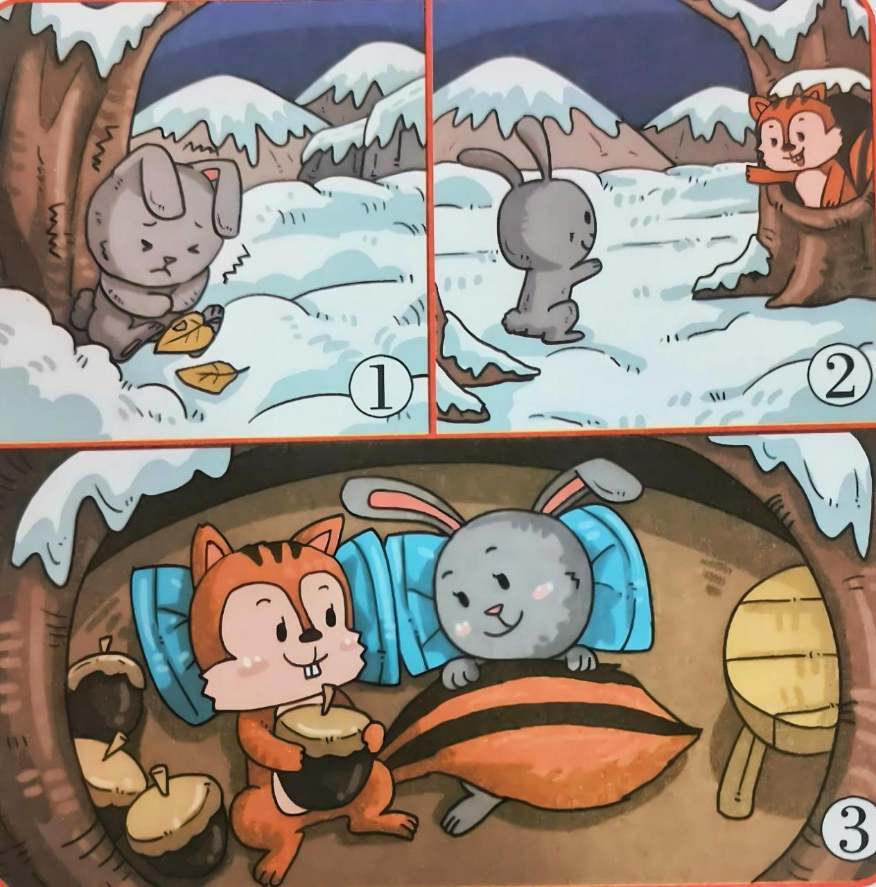 一年级看图写话《帮助小灰兔》 冬天到了,天空中飘着鹅毛大雪,寒冷的