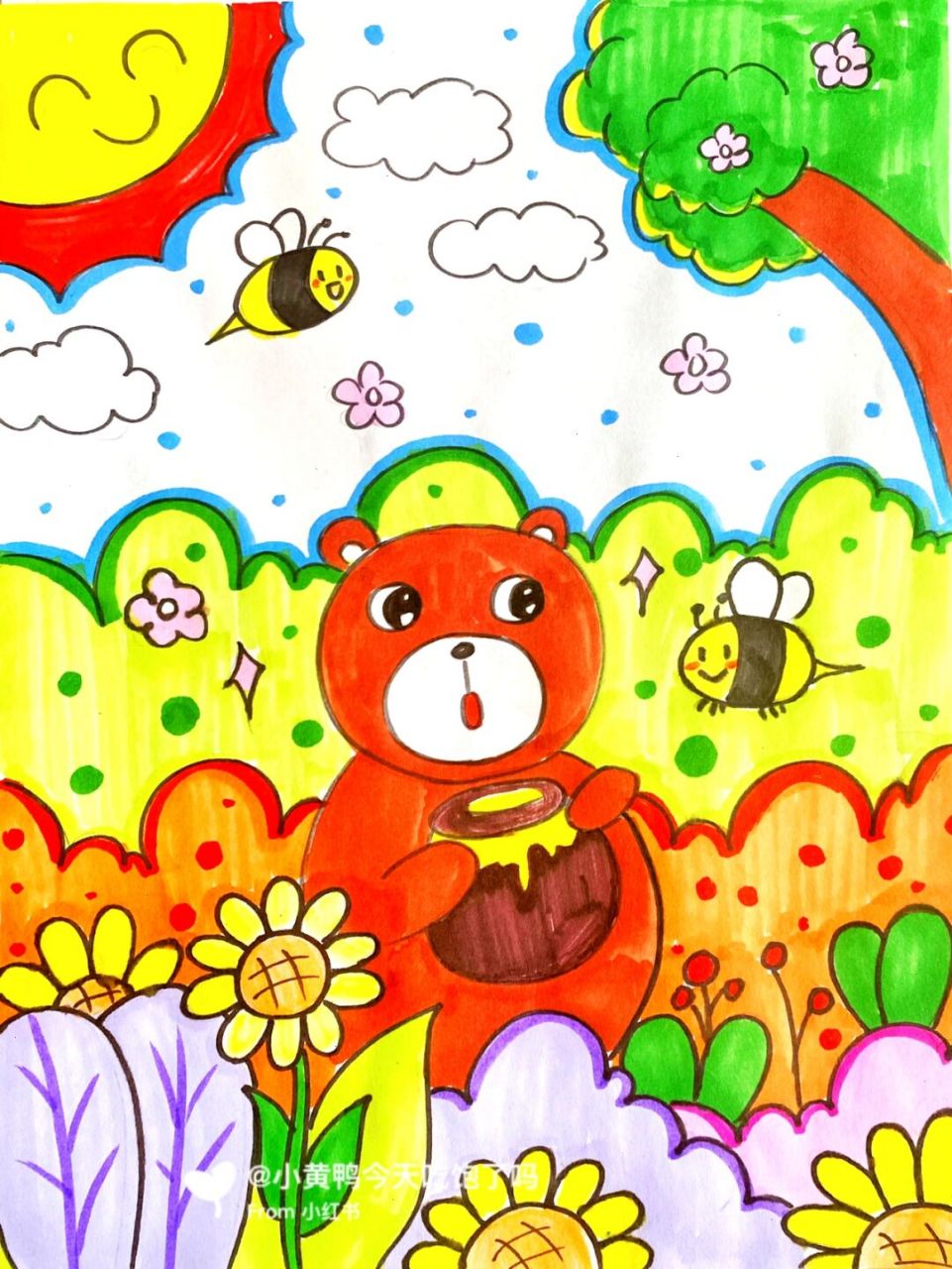 小熊儿童画 #卡通画# #马克笔# #儿童画# #小熊儿童画# #森林儿童画