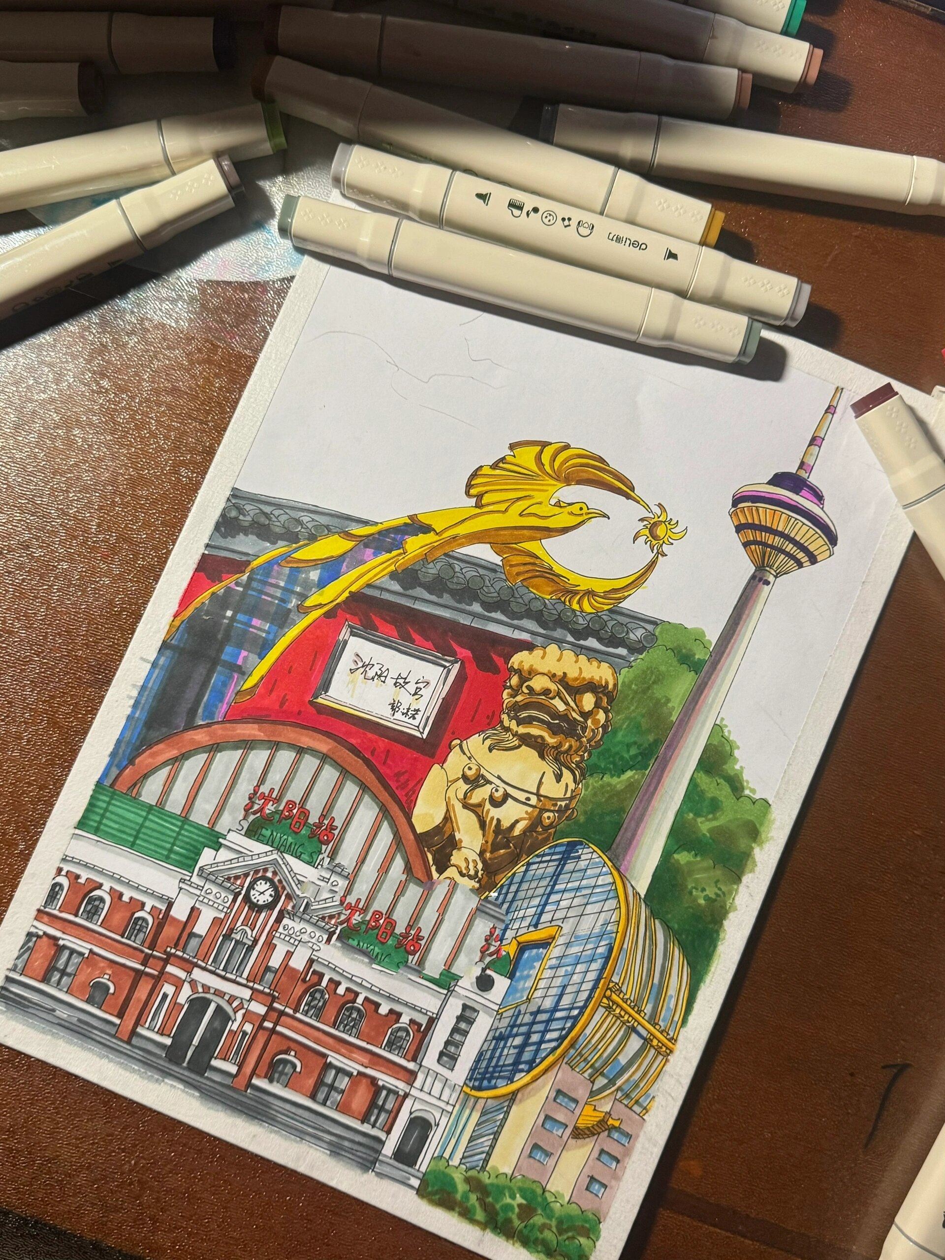 96马克笔手绘|地标建筑|沈阳(含步骤