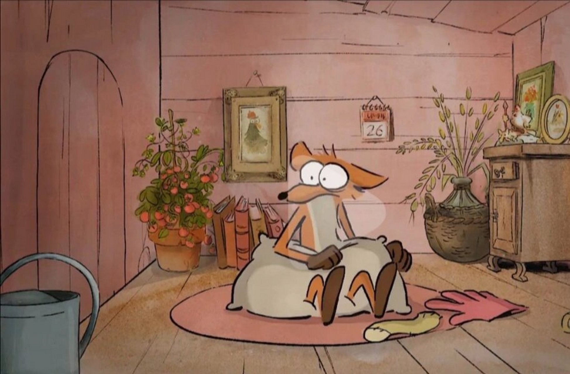 《一只狐狸与三只小鸡》 上色:马克笔 固体水粉颜料