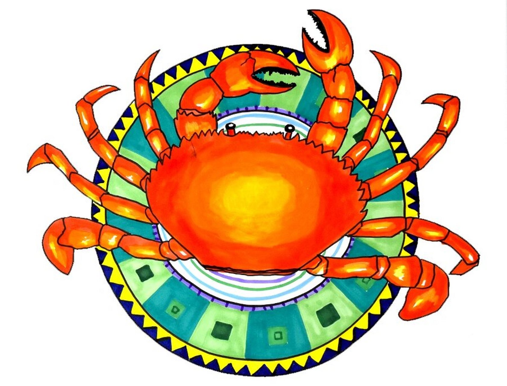 观察大闸蟹的实物或图片素材,用线条概括出大闸蟹的外形与结构特点,并