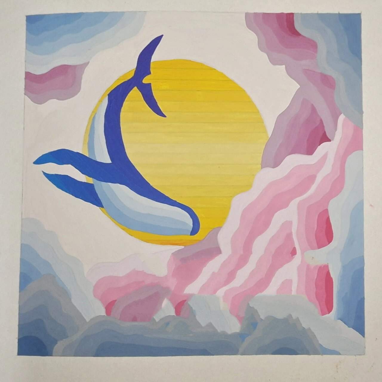 色彩构成–综合推移(代画作品) 综合推移,临摹 云层用了明度和纯度的