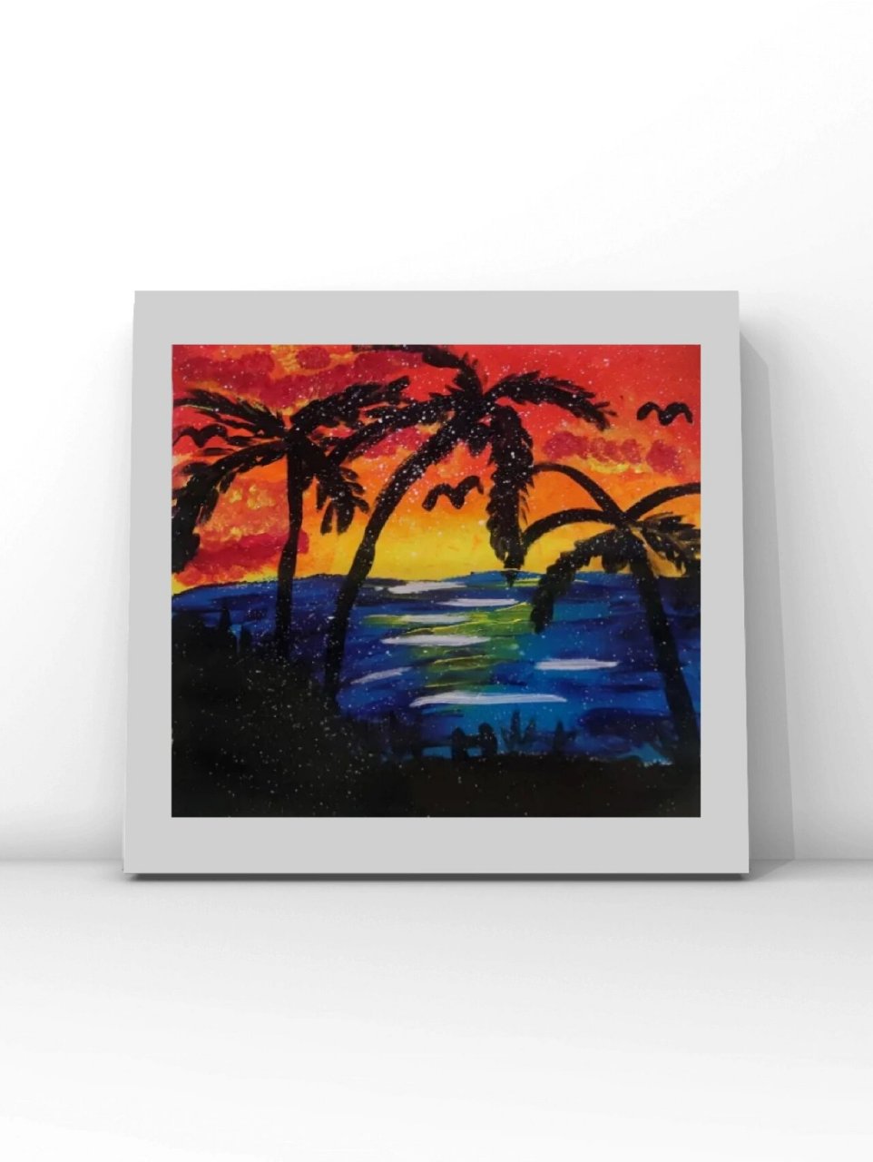 本周课程主题:《海边椰子树》 6-9岁水粉画/丙烯画 课程类型:综合创意