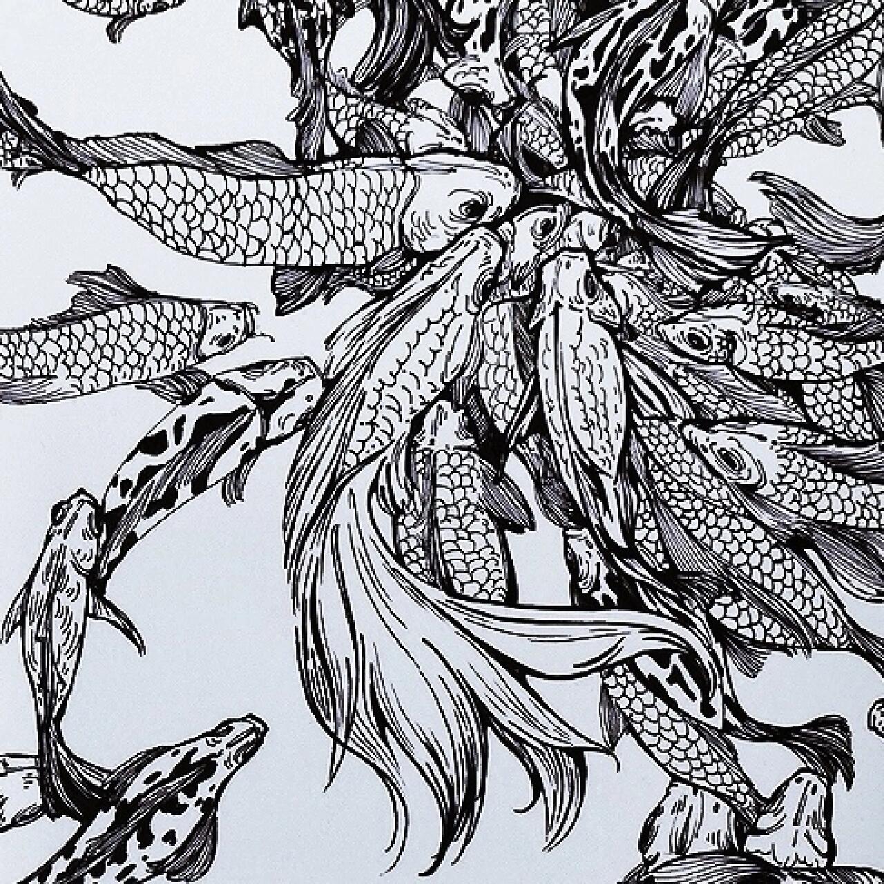 鱼的聚散—黑白装饰画