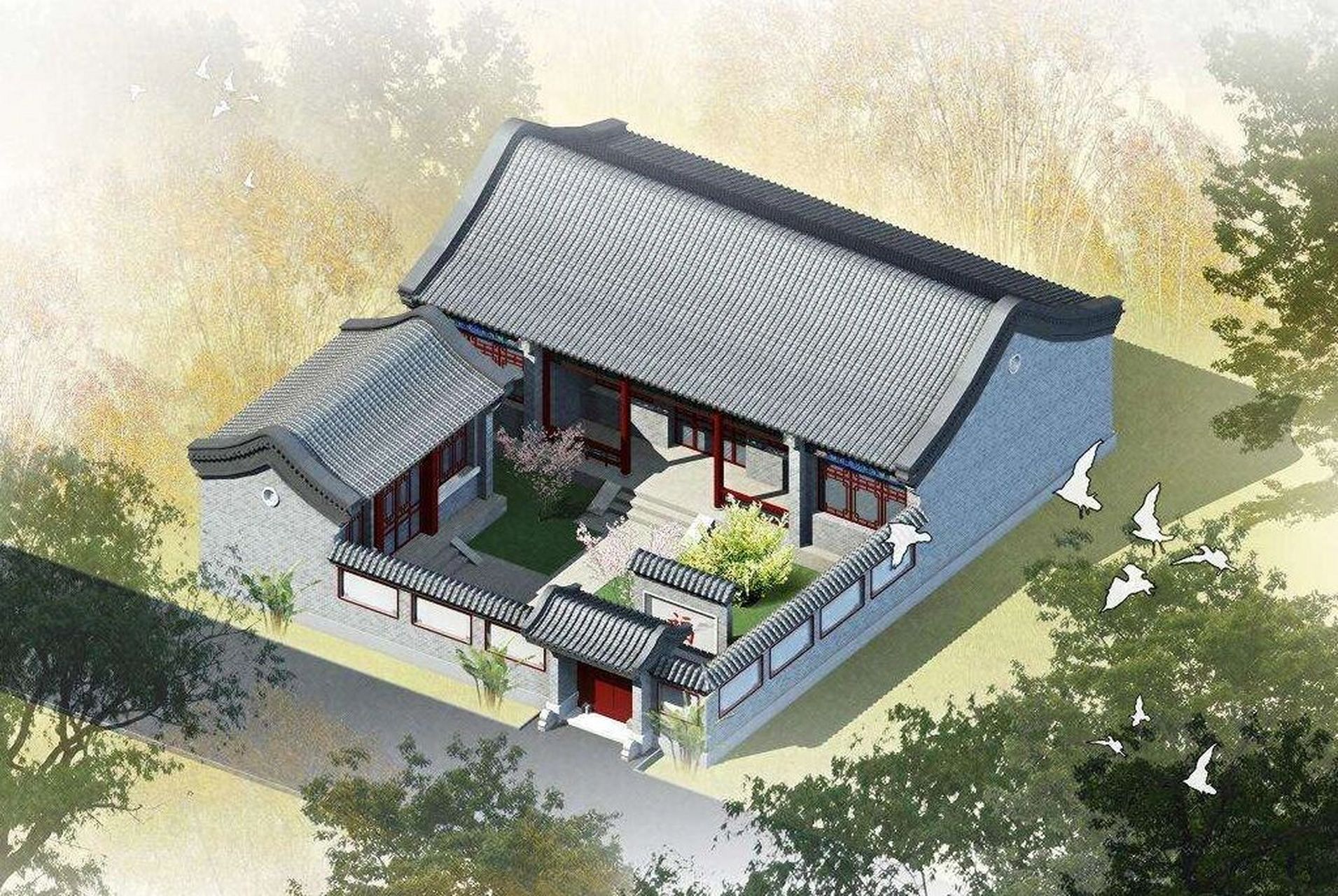 四合院的介绍 所谓四合,"四"指东,西,南,北四面,"合"即四面房屋围在一