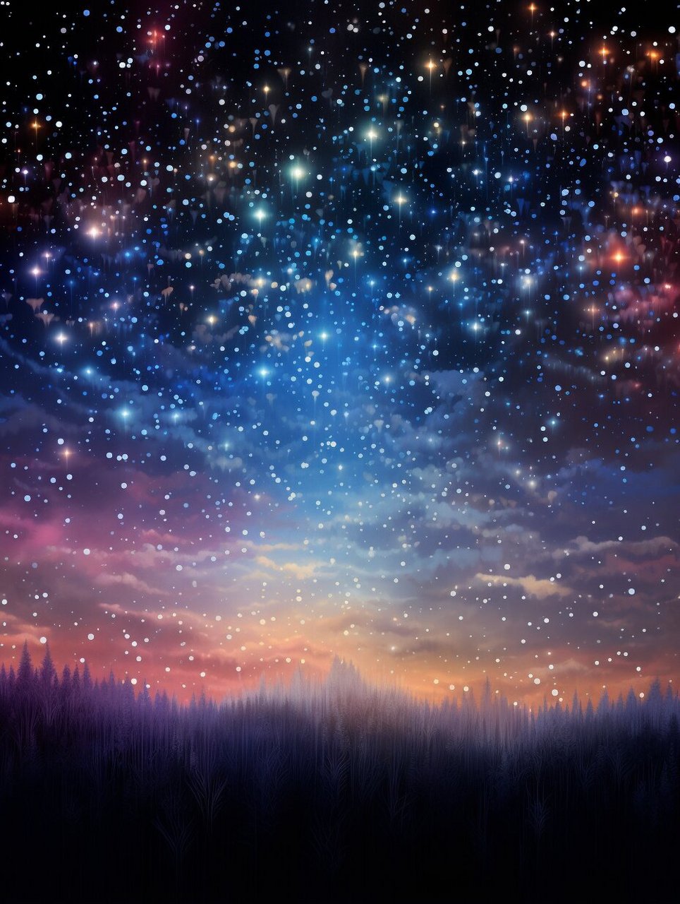 星星梦幻插画背景图丨31/100日更ai图 今日关键词: stars, night sky