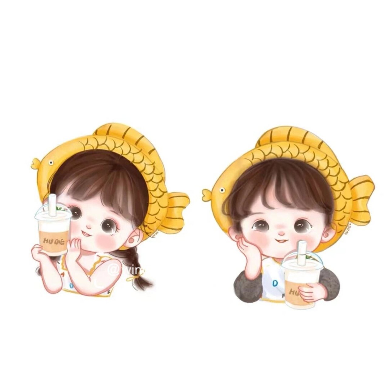 情侣头像 可爱卡通头像 喝奶茶吗? 第二杯半价 93