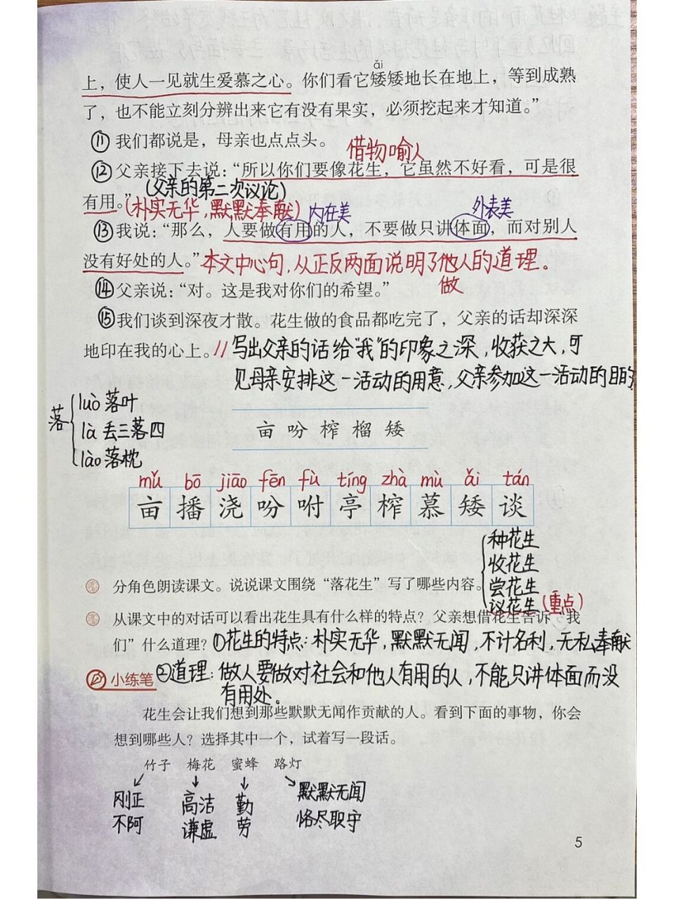 五年级上册——第2课《落花生》课堂笔记