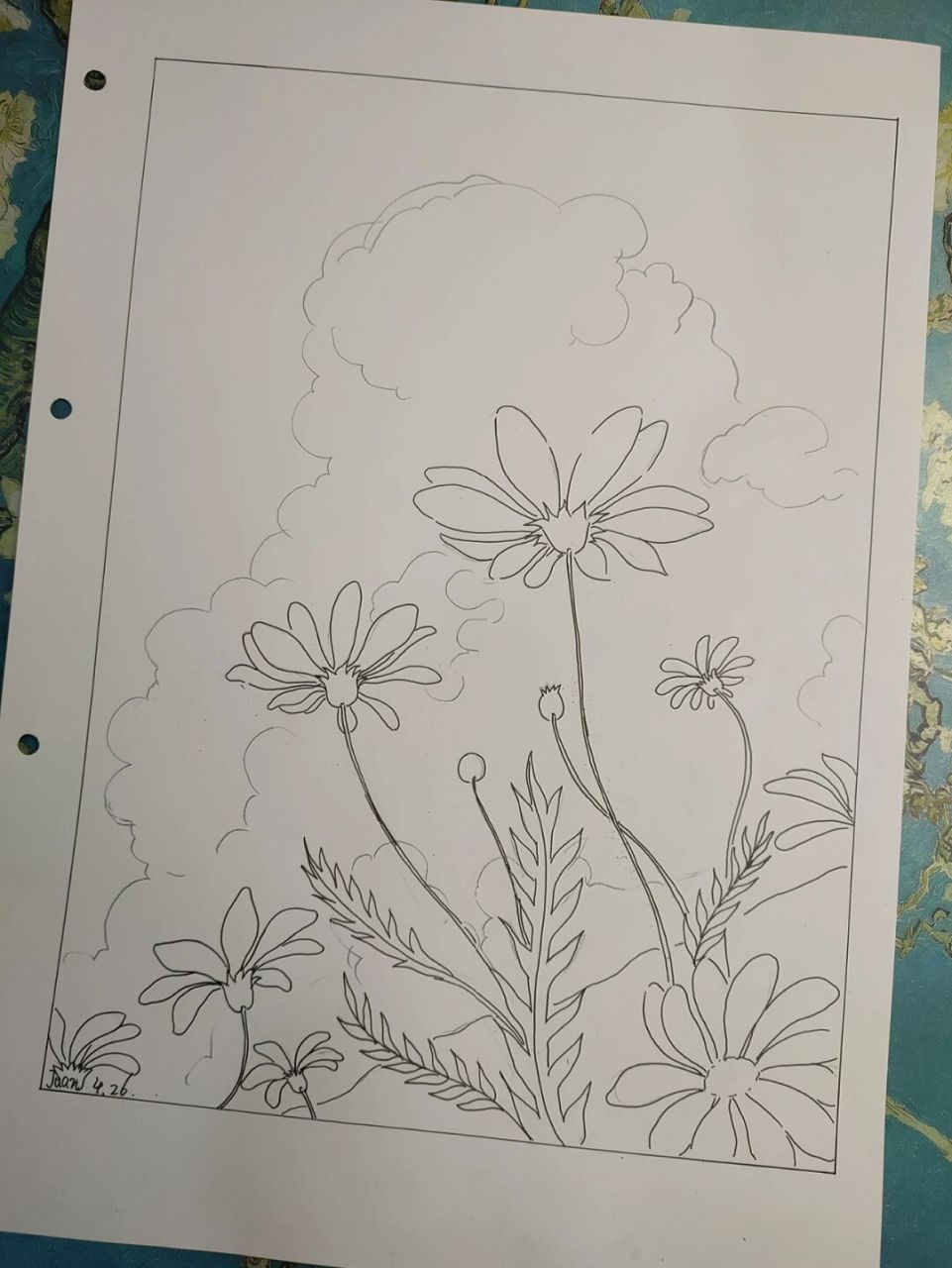 马克笔风景画(花与云)线稿 #马克笔画# #风景画# #马克笔风景画