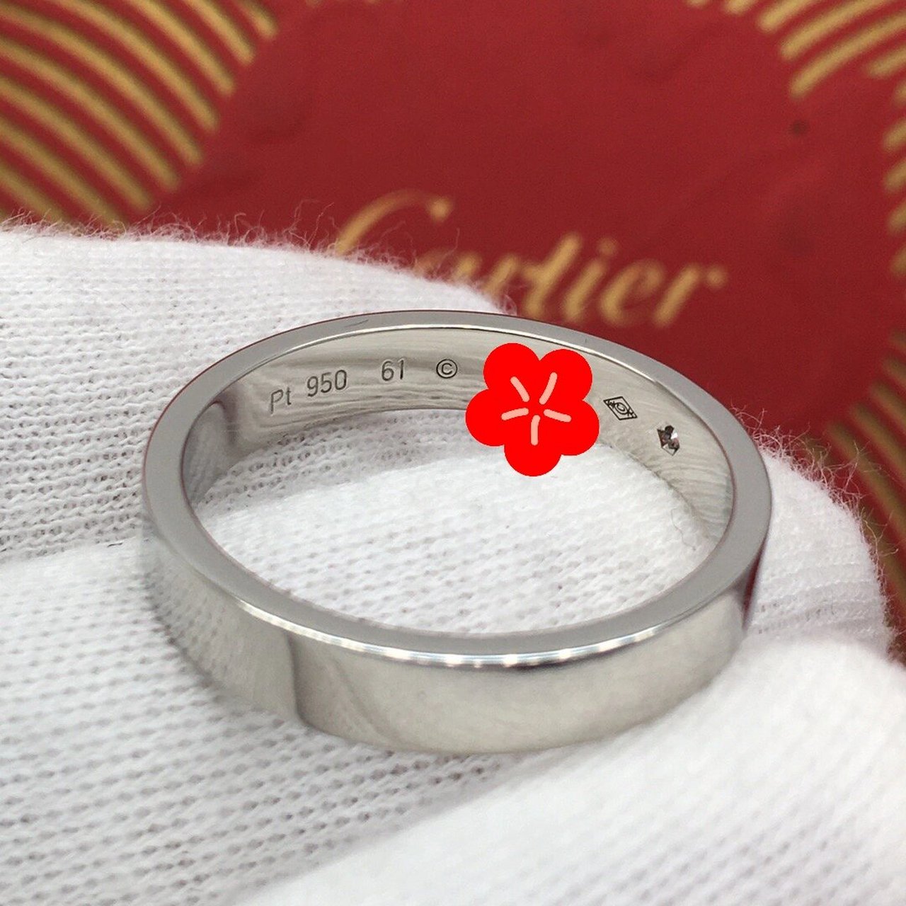cartier卡地亚pt950铂金宽版单钻戒指61号 cartier卡地亚pt950铂金宽