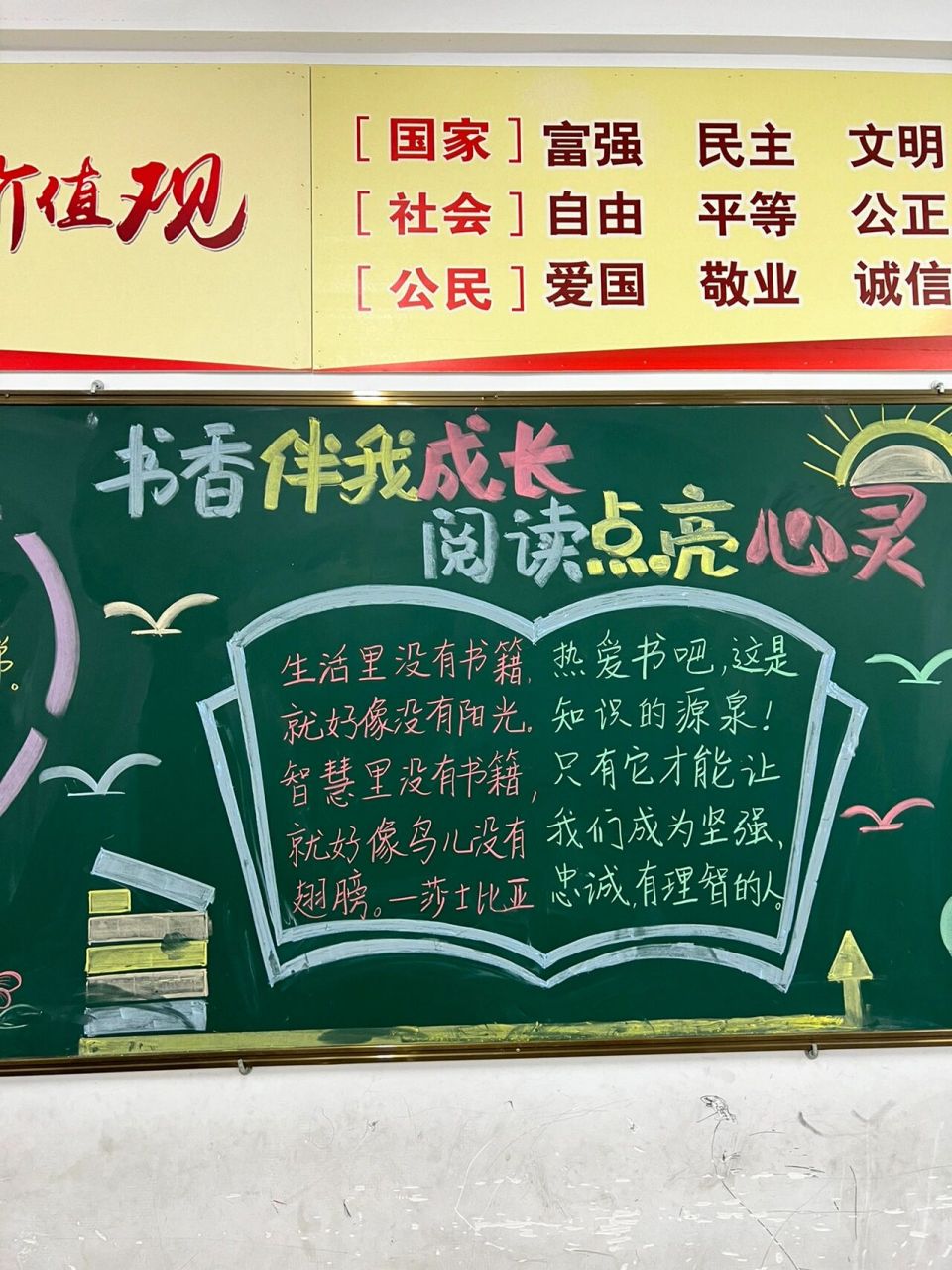 读书黑板报,小学黑板报,粉笔画