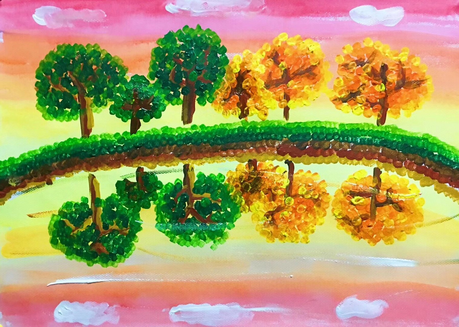 倒影 儿童水粉画 有全套儿童水粉课件哦!可私聊