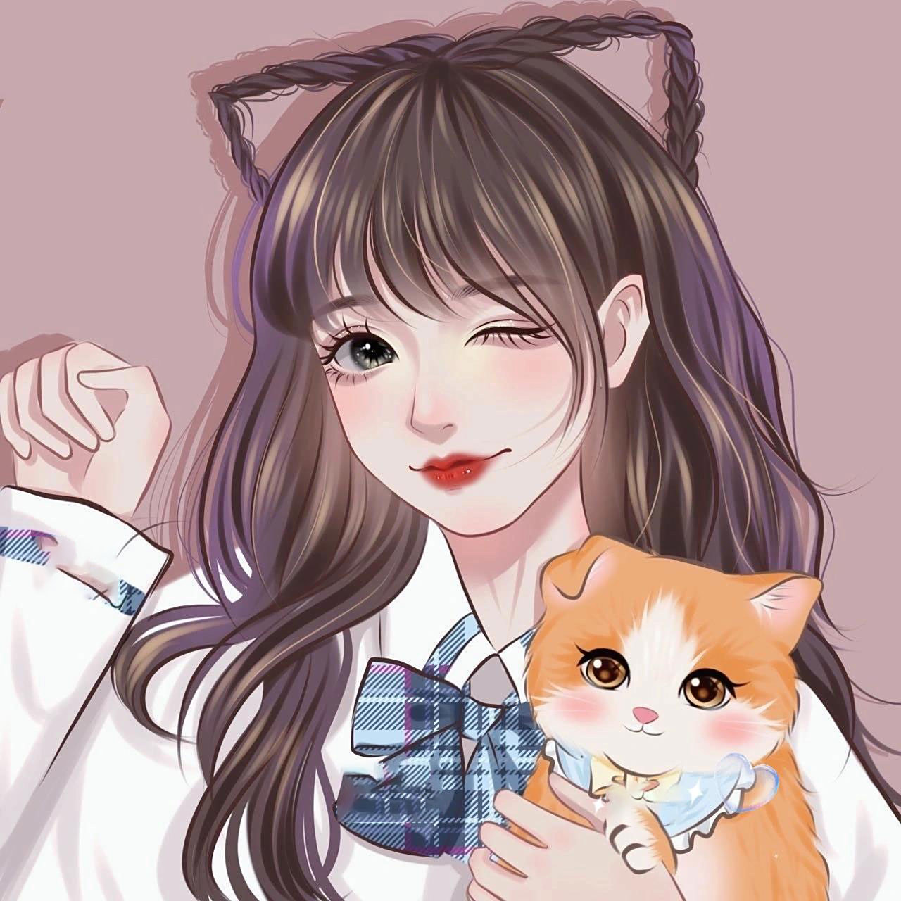 高冷女生漫画头像|闺蜜头像 手绘头像 头像画画 抱猫女生 抱宠物头像