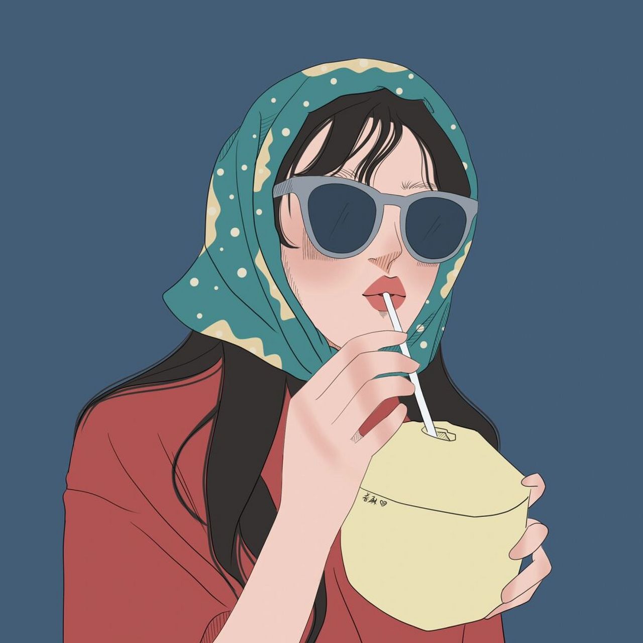 插画 | 头像 | 喝椰汁的小仙女 这种复古色系喜欢吗 图片可做个人头像