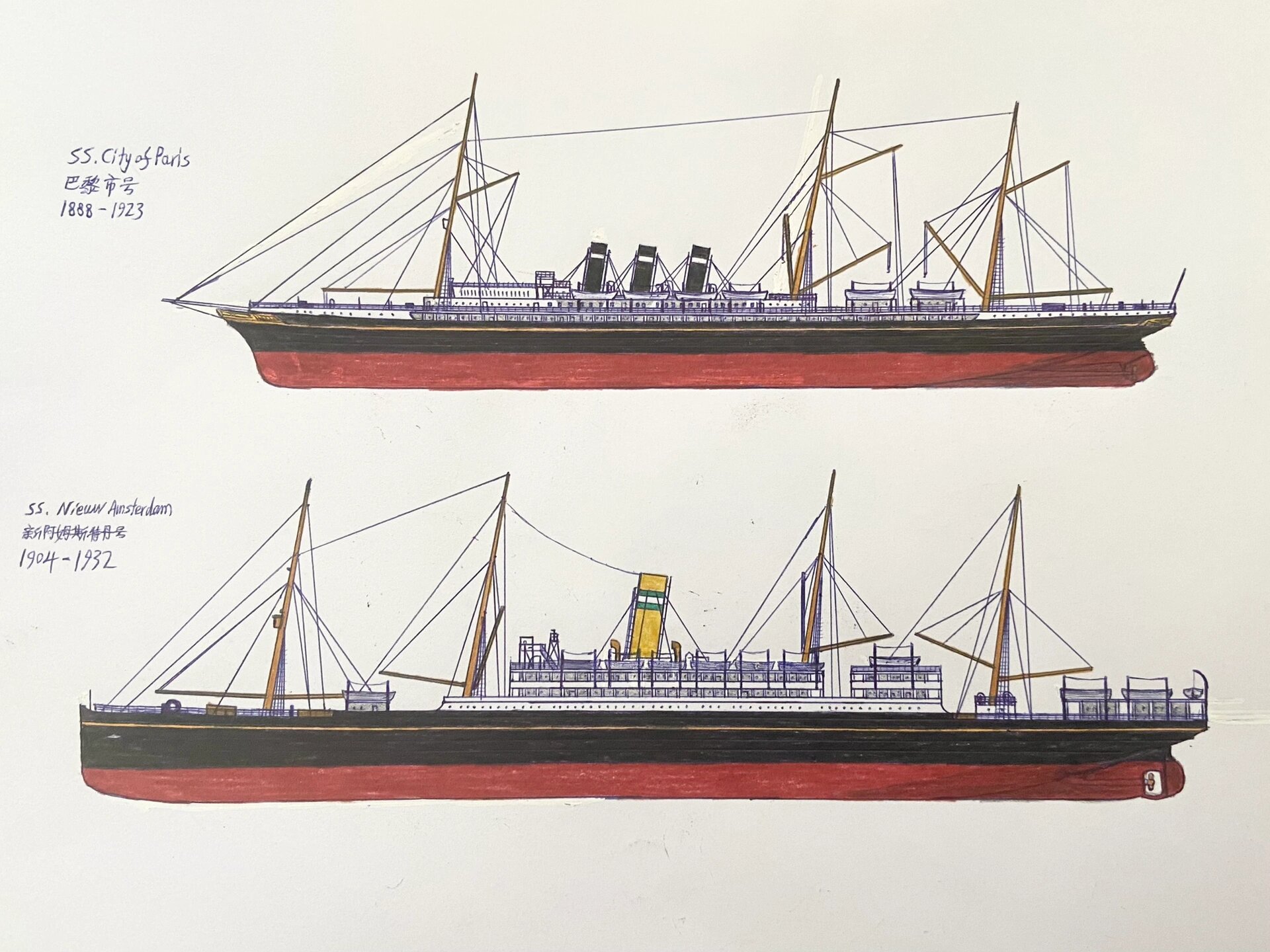 邮轮画作品4:巴黎城号,新阿姆斯特丹号