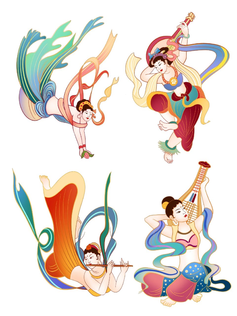 国潮插画93|敦煌飞天仙女免扣素材 什么是敦煌文化0404?