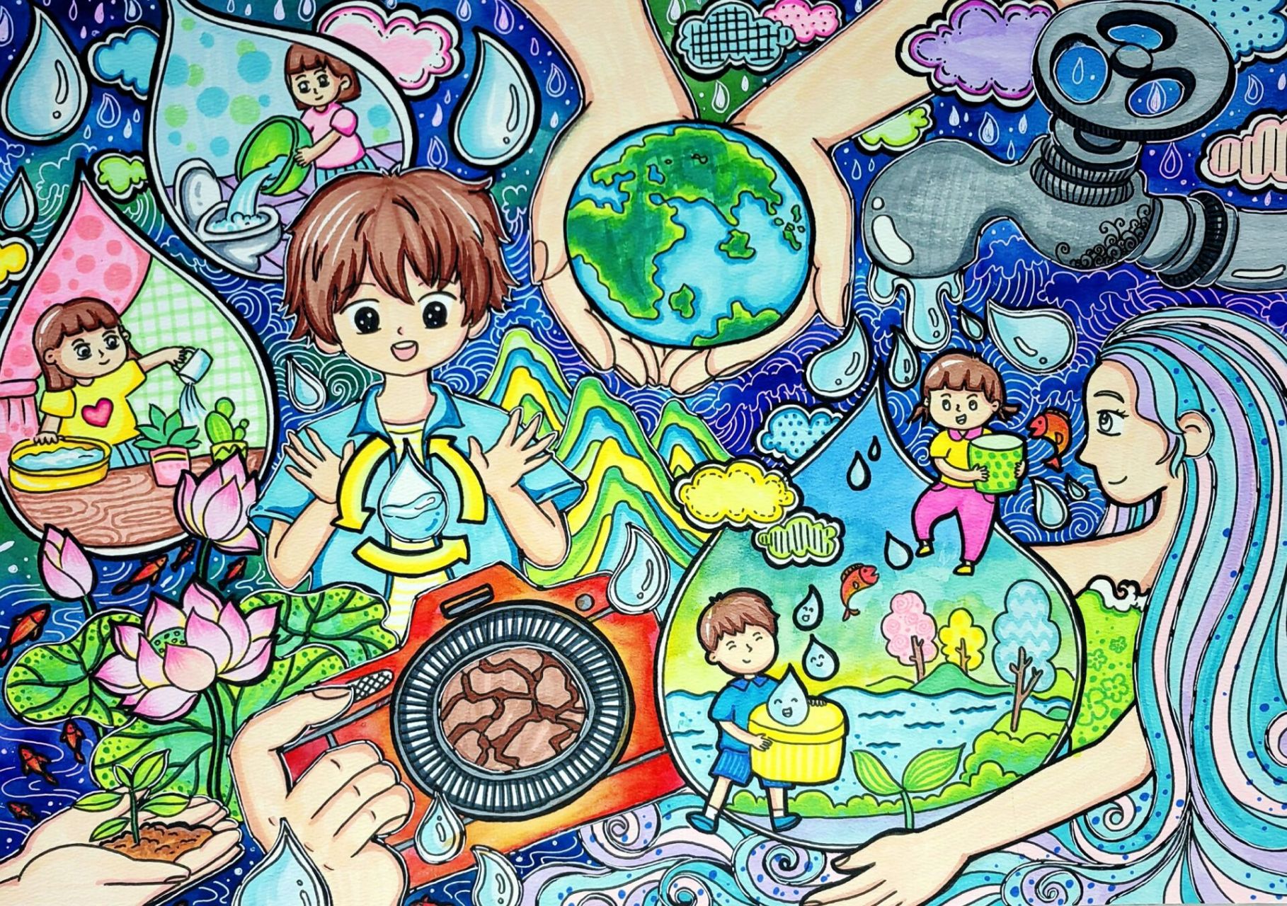 绿色家园,保护环境儿童画一等奖作品赏析 优秀作品赏析①李昱辰  10岁