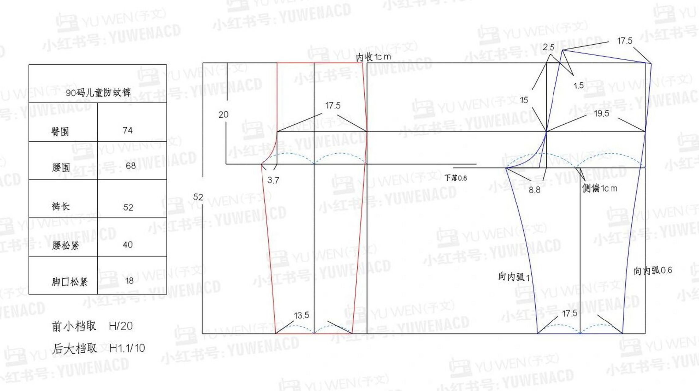 【图纸分享】90码防蚊裤裁剪图 前几天分享了100尺码的防蚊裤裁剪图