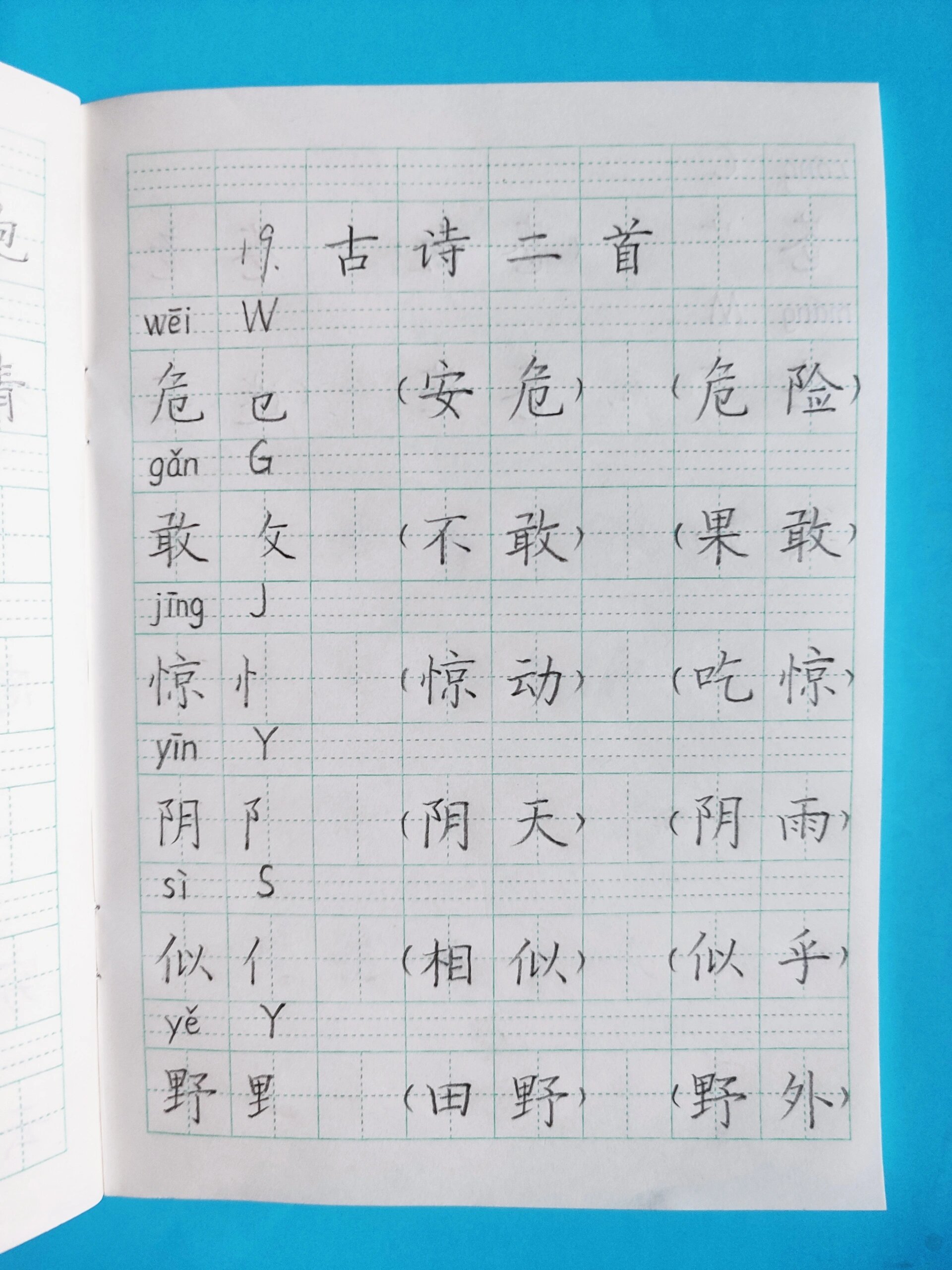 19.古诗二首 田格本作业范本