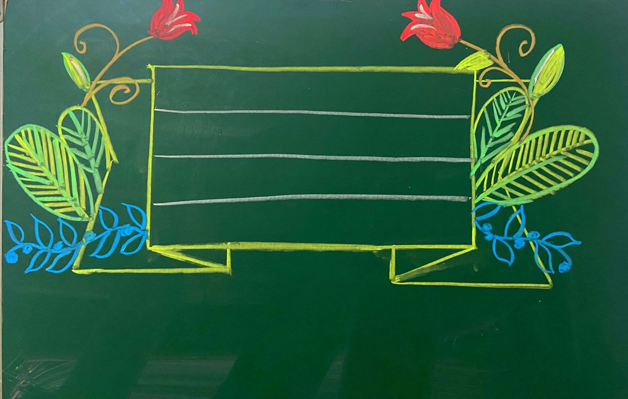 黑板报|粉笔画61一些花卉边框