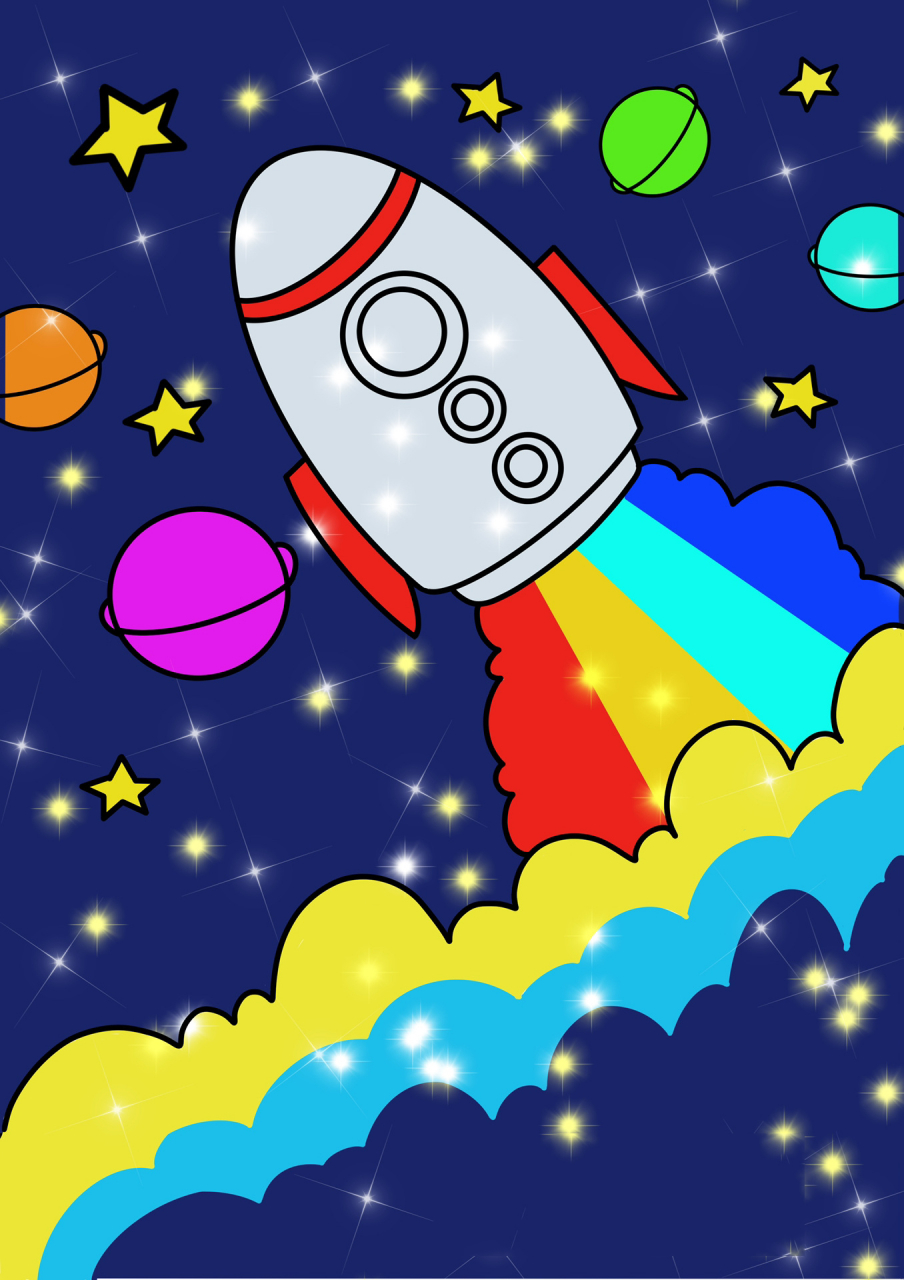 太空火箭04儿童画 创意画 简笔画 带线稿哦