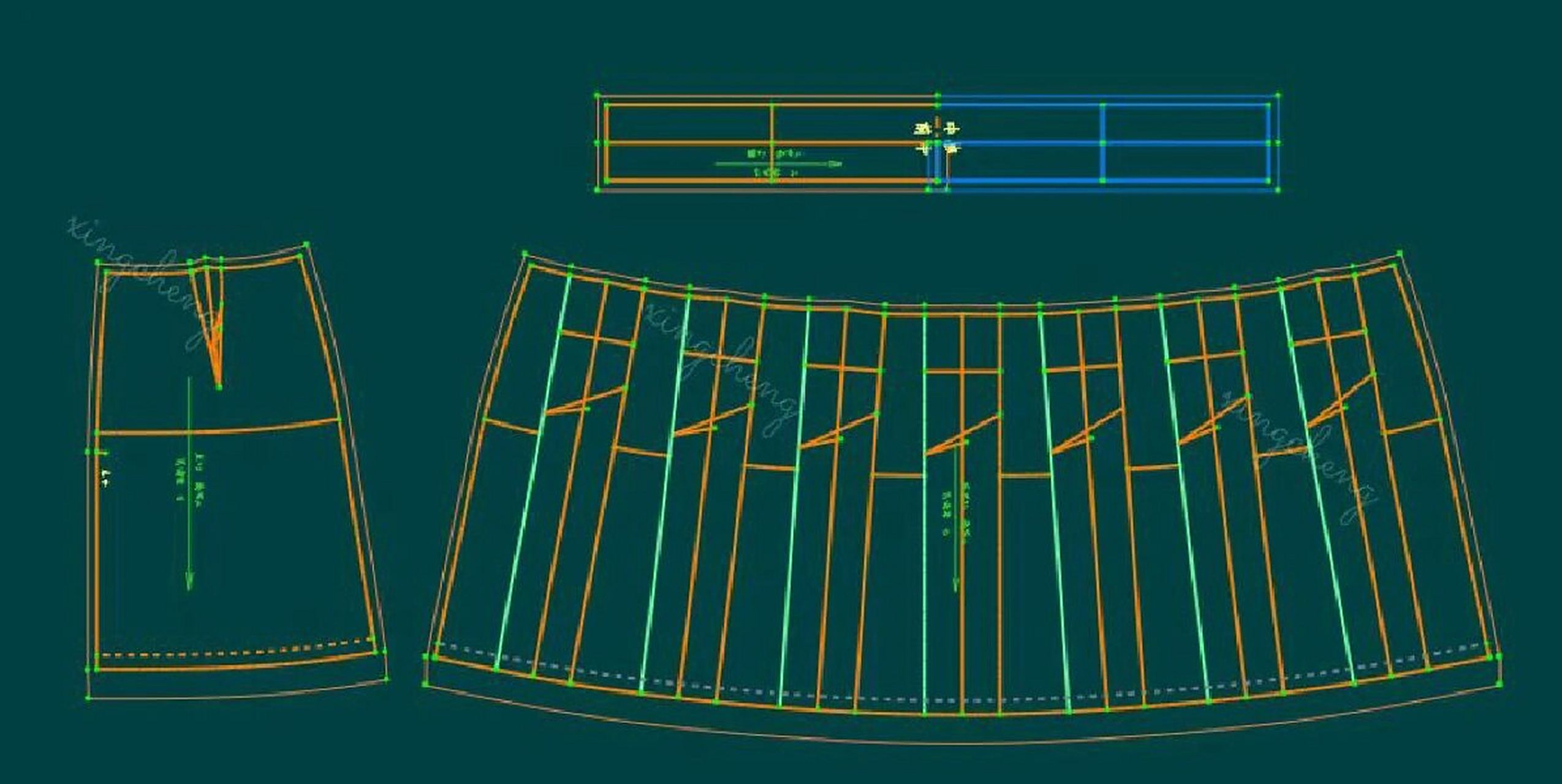 百褶裙裁剪图分享「3」 图二为百褶裙结构图,前片根据结构图展开裙褶