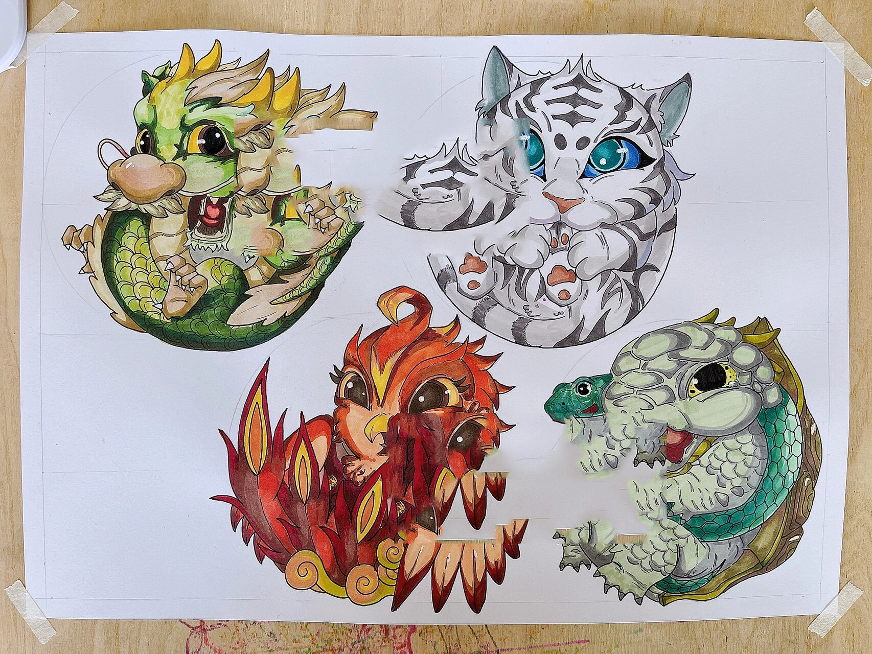 四大神兽～青龙🐉 朱雀 白虎 玄武🐢