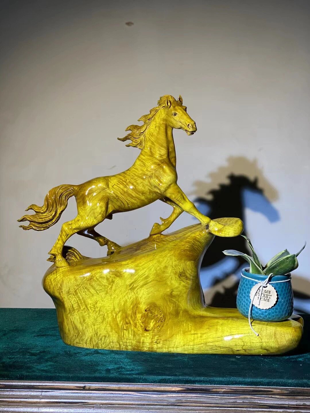 金丝楠木雕马到成功根雕招财摆件