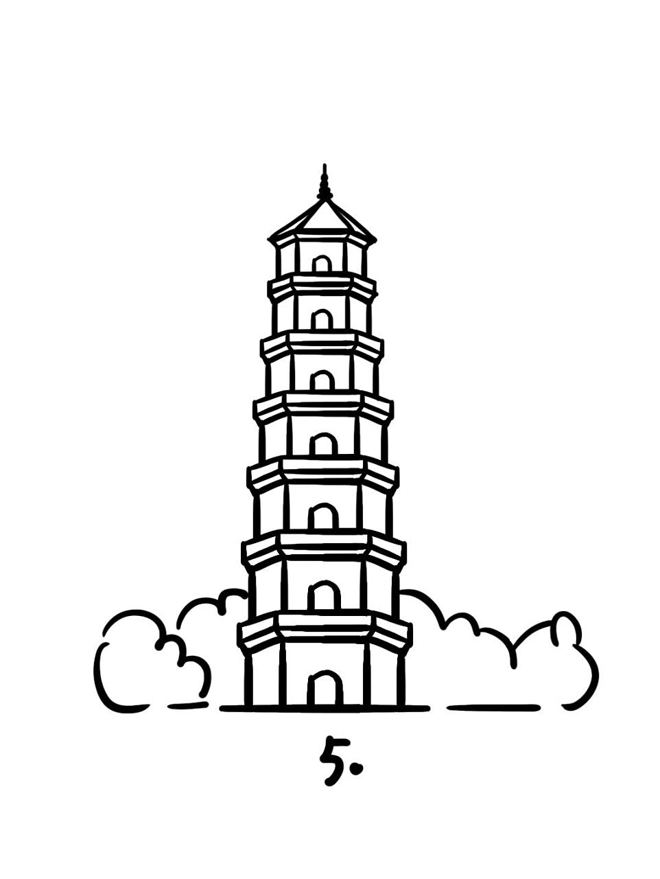 如何画福州白塔?|地标建筑简笔画教程31 地标建筑31-福州白塔又名定光