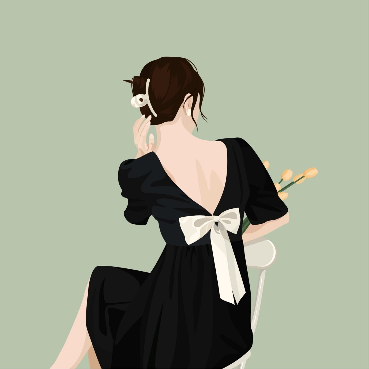 插画打卡26|94小黑裙 优雅系背影头像 949396