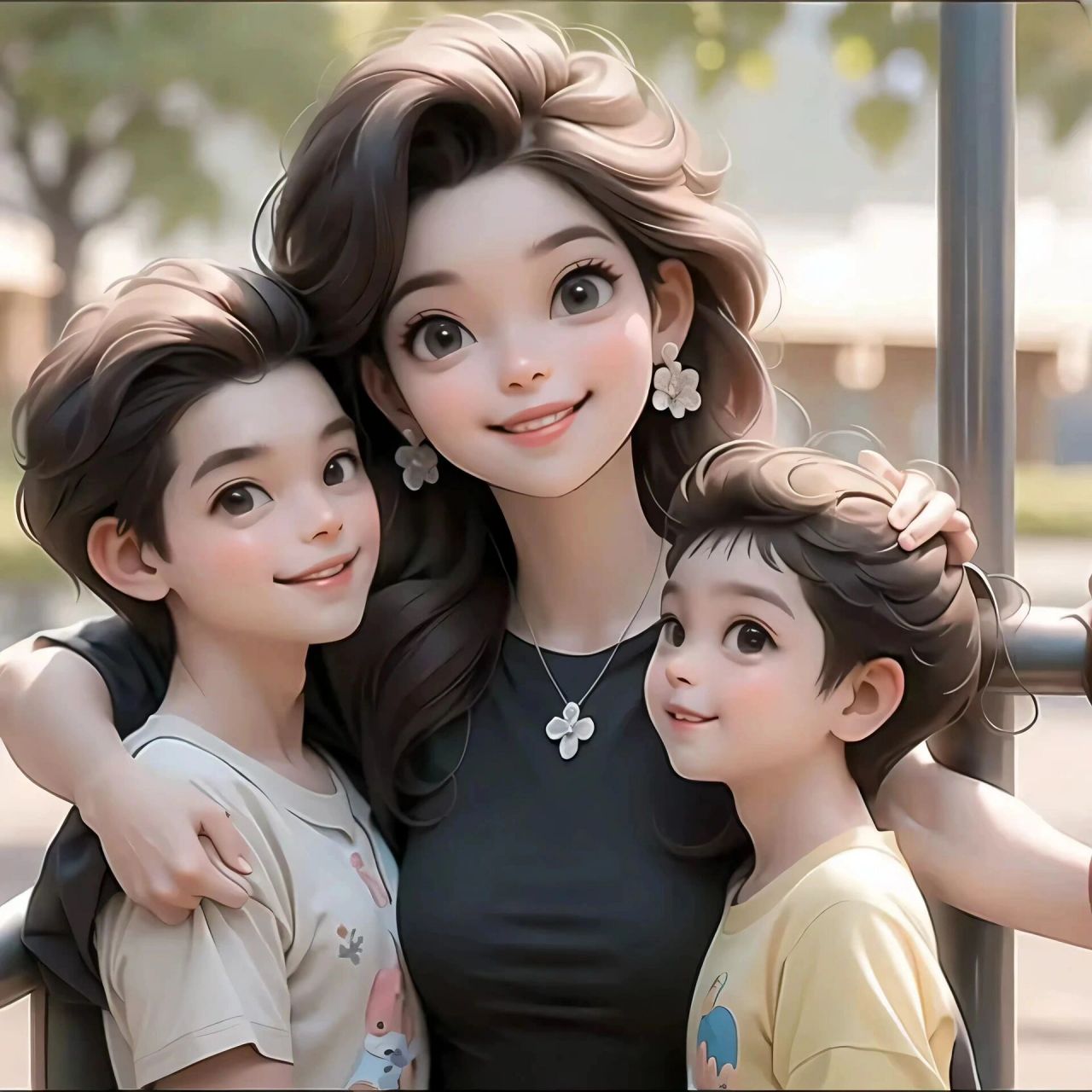 亲子头像78妈妈和2个儿子的时光  最简单的幸福 你们在闹我在笑