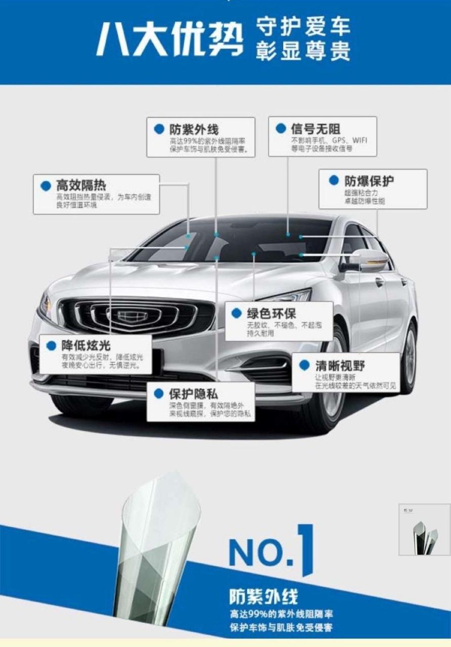 u.ma吉利原厂优玛深色太阳膜,吉利原厂防爆膜,浅色系,非吉