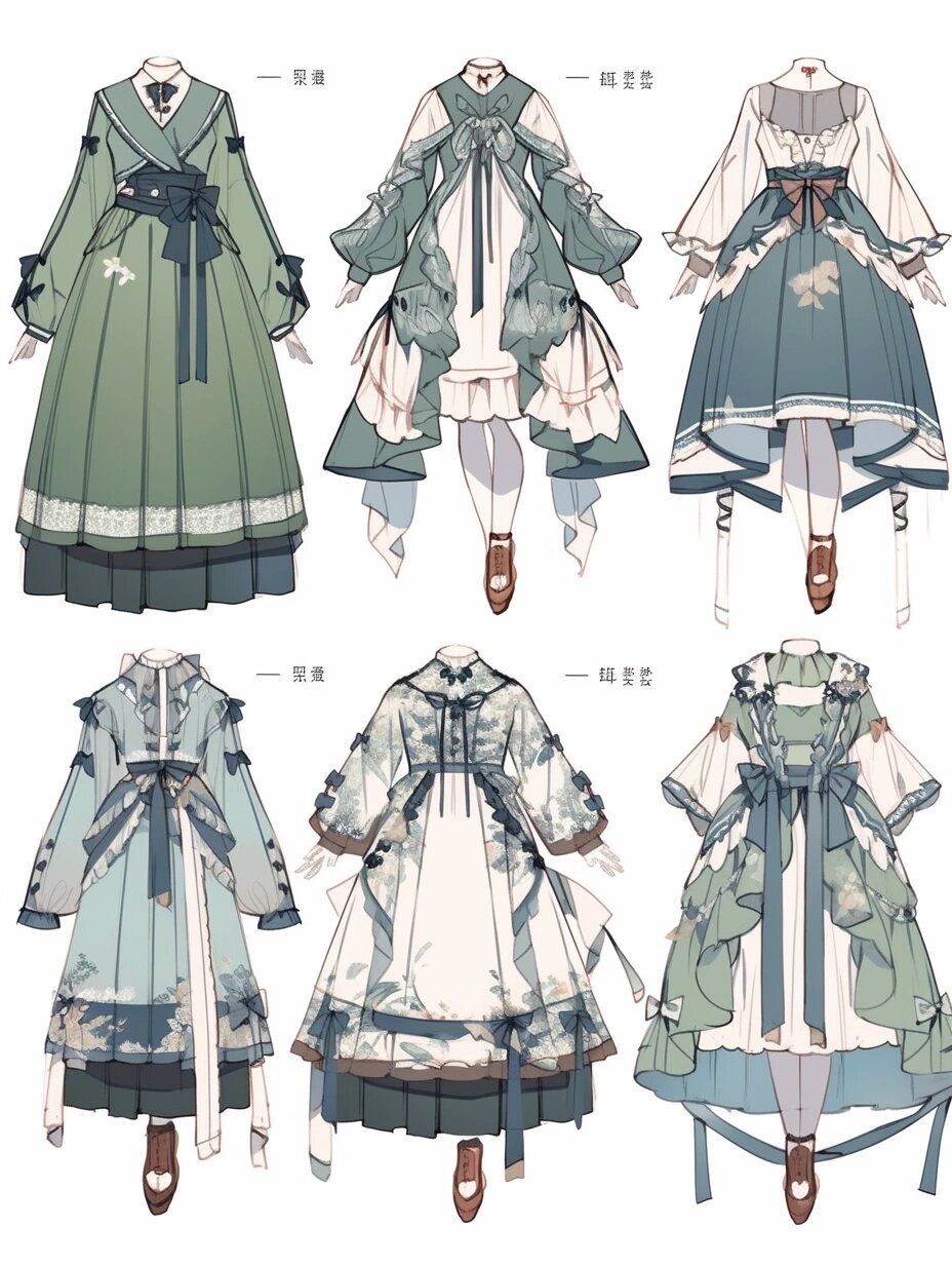绿色系古风小裙子素材库