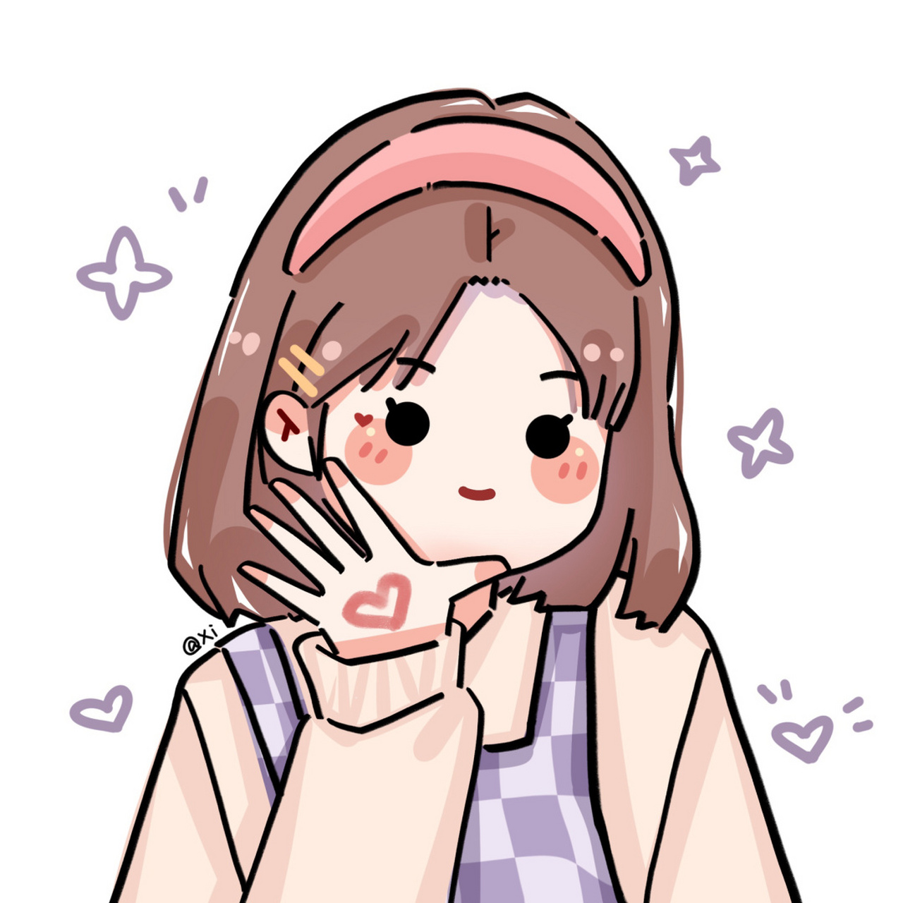 昨天揪的四个粉丝宝宝的卡通小人画好啦～ 1.