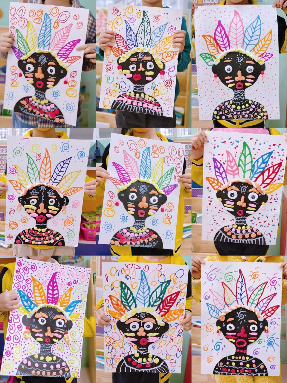 幼儿园大班手工创意绘画《印第安人》实操图